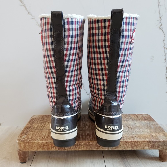 Sorel Tivoli Tall Winter Boots Womens 7 Brown Plaid Waterproof Sherpa - Picture 5 of 8